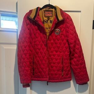 Red Quilted Puffer Jacket with Rib Collar
